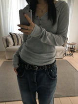 [ee] rib Button Hoodie