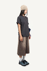 Sand-washed Bermuda denim pants