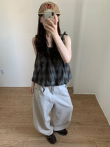 Plaid Balloon Blouse (2color)