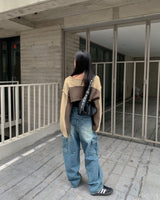 (Unisex) カーゴデニムパンツ