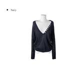 Soring Button See-Through Deep V Knit