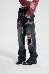 SEXXDEVIL Plaid Washed Jeans