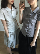 Unbalanced draping blouse (2color)