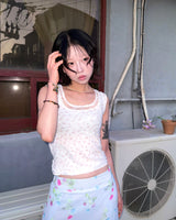 (Set/2color) Ditsy Flower Lace Layered Sleeveless Top