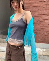 Kiu スリムフィット Vネック レース ノースリーブ