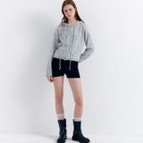 Eyelet Punching Hood Knit Cardigan Melange Gray