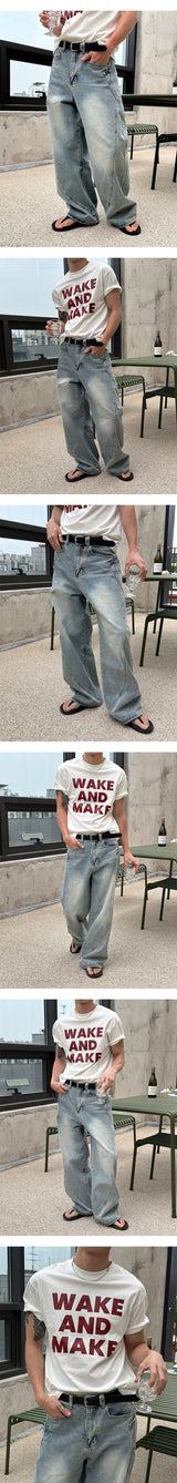 [Unisex] ウェーブウォシュドワイドデニムパンツ(4color)