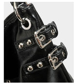Y2K Stud Buckle 2-Way Moto Shoulder Bag