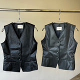 Button Leather Vest - 2colors