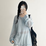 ヘンリーネック ニット ムード ボタン ストライプ ニット (4 colors)