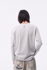 JACQUARD STRIPE TOTEM PRINT CUFF HOLLOW EMBROIDERY RAW-EDGE BASE LAYER LONG SLEEVE
