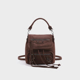 Y2K Oil-Waxed Leather Pocket Mini Backpack 2-Way