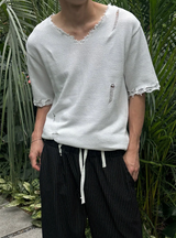 [S/S]バカンスダメージVネックハーフニット(3color)