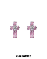 [Hearts2Hearts A-NA Pick!](Silver Post) Pink Cubic Cross Earring