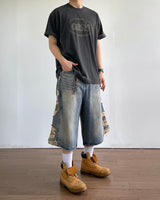 Destroyed Camouflage Denim Half Pants