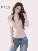 Rosé Lace Halter Neck Long Sleeve T-Shirt