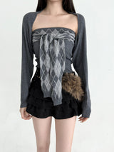 1546. Argyle check top bolero set (2color)