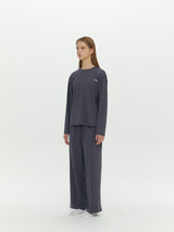 (Unisex) エッセンシャルストレッチフィットロングスリーブパジャマセット　チャコール