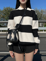 [UNISEX] Take Hachi Dangara Striped Collar Neck Long Sleeve Knit (5 colors)