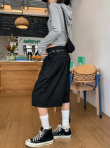 Poly Stripe Bermuda Slacks (+Belt Set)