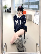 リボンカラートラックラインスウェットシャツ (2color)