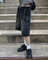 Oil bermuda denim pants