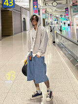 Oversized Striped Hooded Sweatshirt 2COLOR