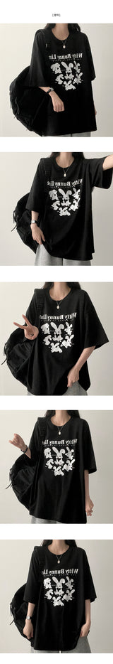 Runan バニーラビット ボックスフィット 半袖Tシャツ