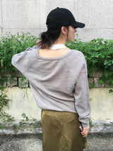 Cream Deep V-Neck Button Loose-Fit Knit (5c)