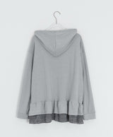 ナヒン チェック パッチ フリル フード ロングスリーブ ティー