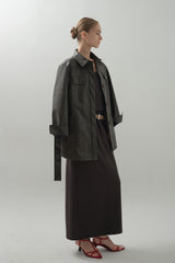 Leather Safari Half Coat_Choco Brown