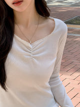 ルアシャーリングレースフリルリブTシャツ (4color)