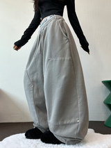 SHEEP FLEECE🐑PIGMENT STRAP RIVET BALLOON LONG PANTS💙🩶🤍3COLOR