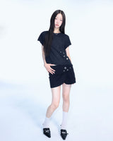 グランジクローレオパードアイレットTシャツ - ブラック