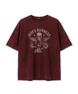 Men’s Cotton Short-Sleeve Cropped T-Shirt Motorcycle Burgundy