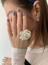Pearl big flower open ring