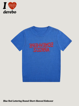 Blue Red Lettering Round Short-Sleeved Knitwear
