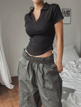 Heavy Double Knee Pintuck Wide String Pants