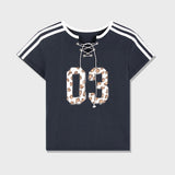 スポーティーレースアップTシャツ (ネイビー)