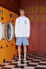 Sky Blue C patch Oxford Long-Sleeved Shirt / White [Unisex]