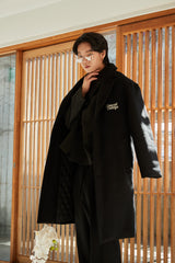 Classic Patch Inner padding Unisex Black wool coat