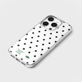 ホリデーエポキシバンパーケース (silver frame / green point dot)