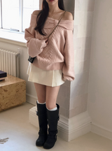 Present Ribbon Twist Loose Off Shoulder Knit (4color)