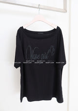 オフショルダーレタリングボクシーショートスリーブTシャツ