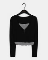 レースリボンVネックボタンTシャツ