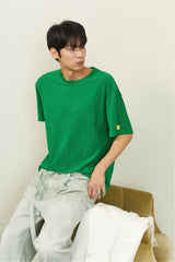 ALARM STRIPE TERRY T SHIRT GREEN_UNISEX