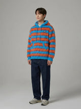 Light Blue&Orange Stripe Hood Zip-up Cardigan