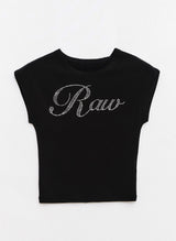 Logo Cubic Crop Top Black