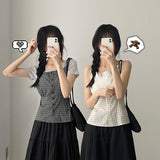 Back Ribbon🌟Check Square Slim Sleeveless Blouse 2 Colors