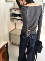 Tiwar ribbed color raglan long sleeve T-shirt
